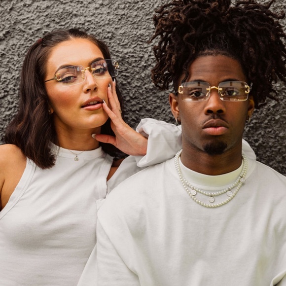 Clear Lens Rectangle Luxury Fashion 90's Retro Women Gold Frame Men Glasses - Picture 2 of 5